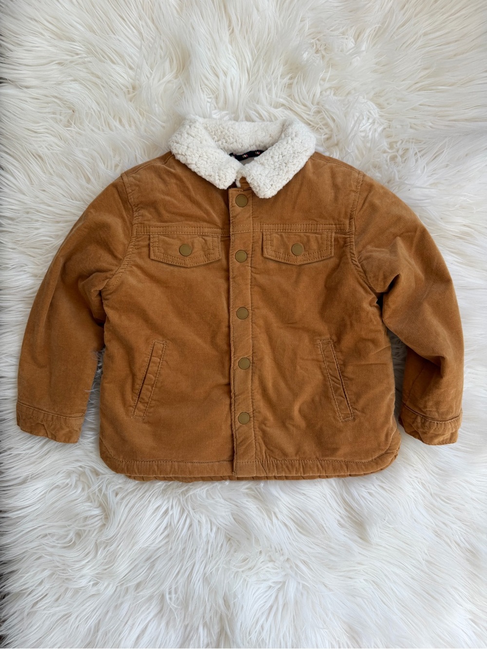 Mayoral Tan Corduroy Jacket with Cream Sherpa Collar, Lining